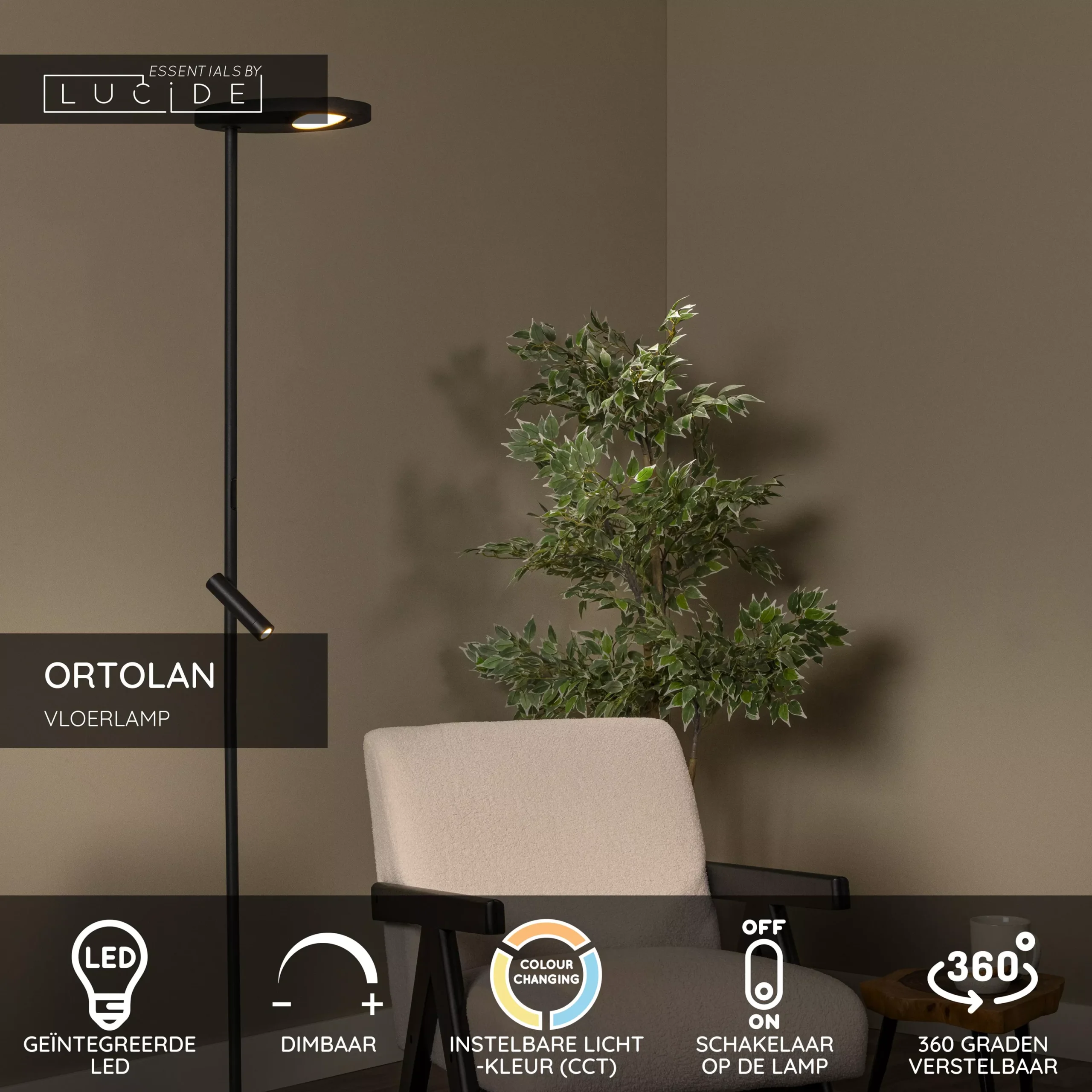Dimbare vloerlamp met instelbare lichtkleur 2700K 4000K